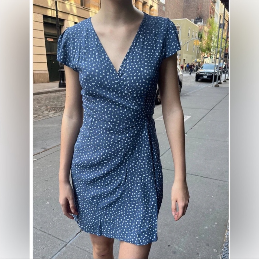 Brandy Melville navy floral wrap mini dress
